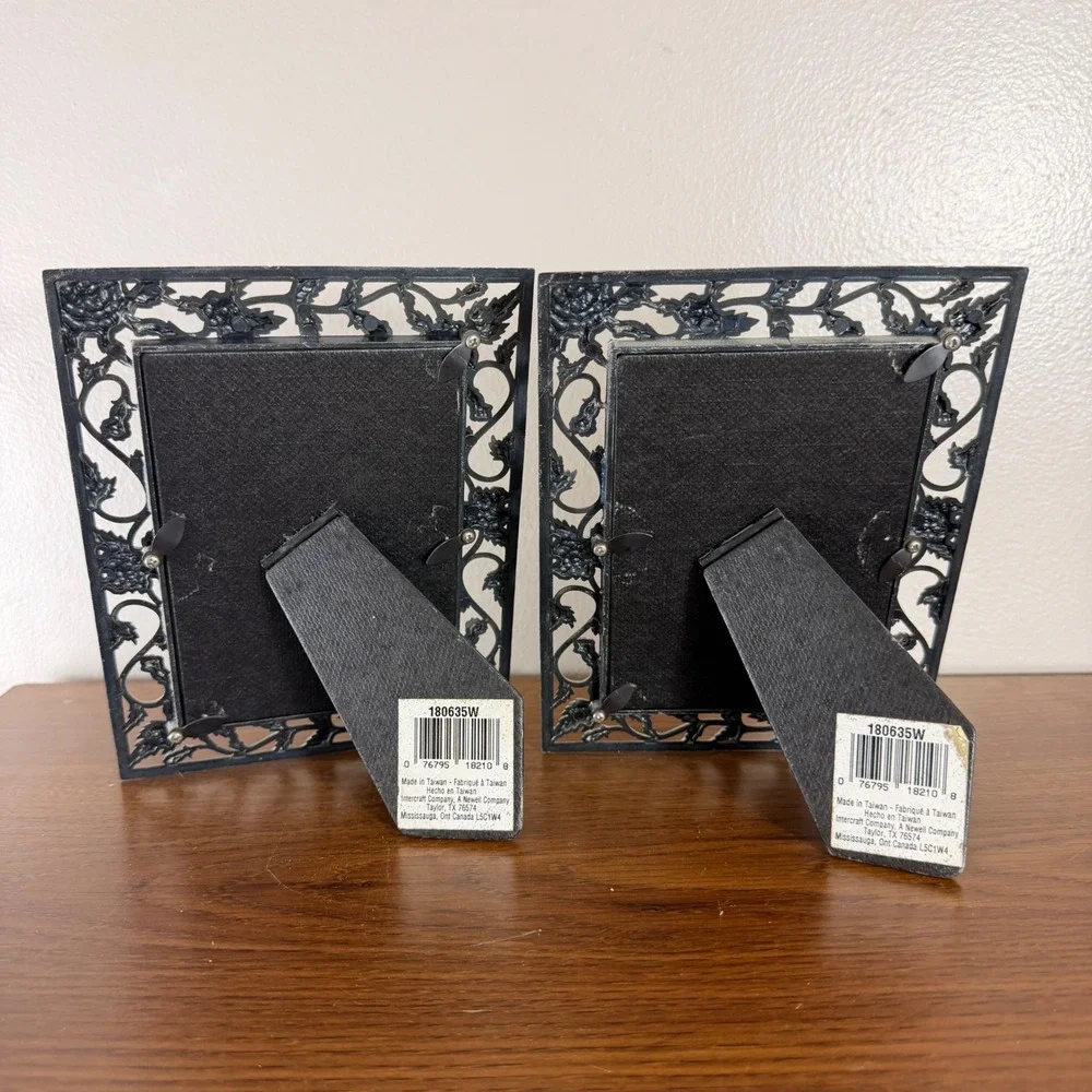 Vintage Intercraft Rose Picture Frames Set Of 2 Pewter Tone Floral 3.5x5 Photo